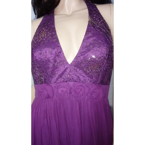 Grape plum purple rose halter maxi dress gown 10 - Picture 6 of 9